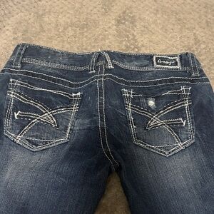 Amethyst Jeans Women's Dark Blue Boot Cut Jeans with White Stitching